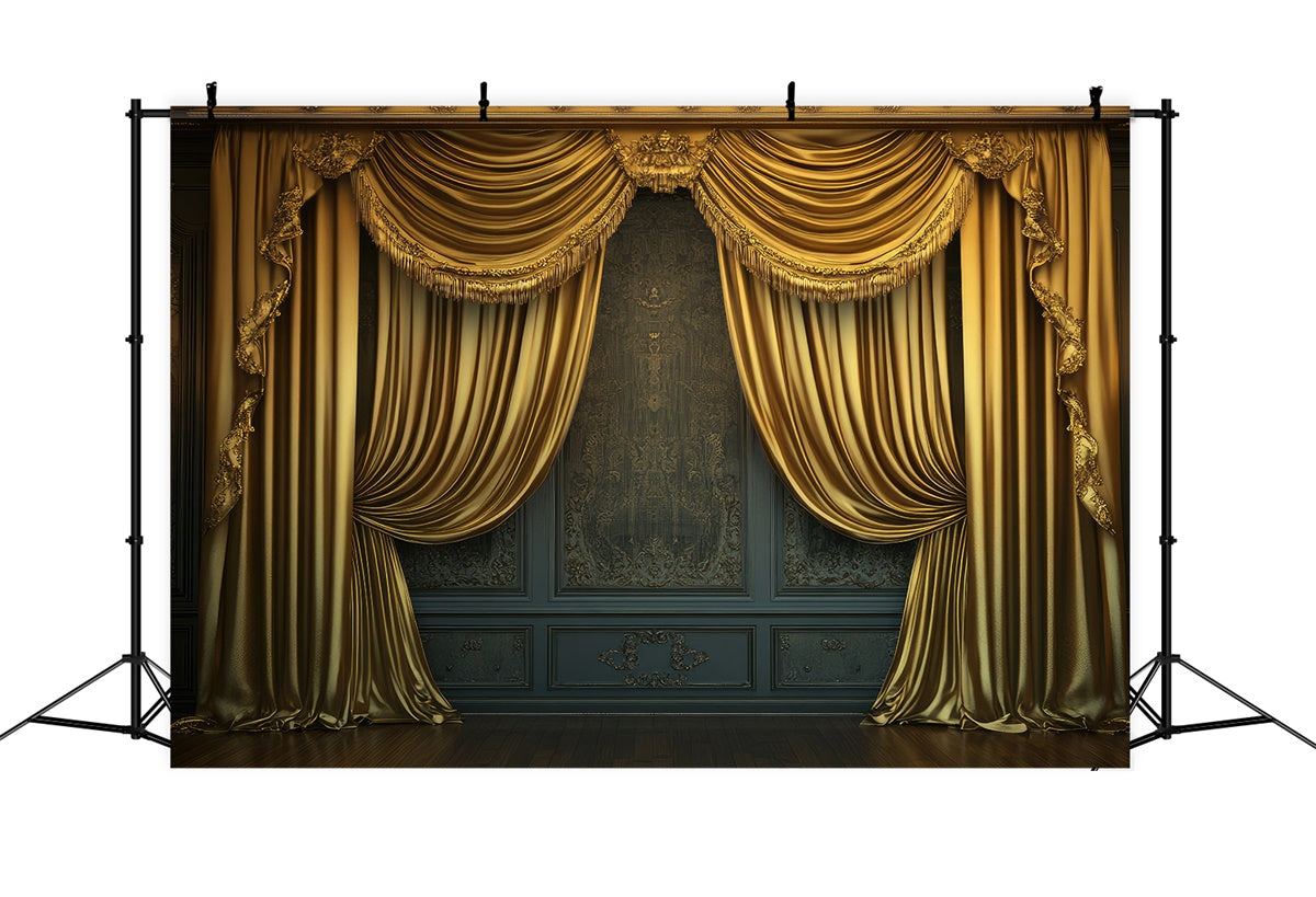 Toile de Fond Fête des Mères Rideaux Dorés Mur Orné GQ2-148