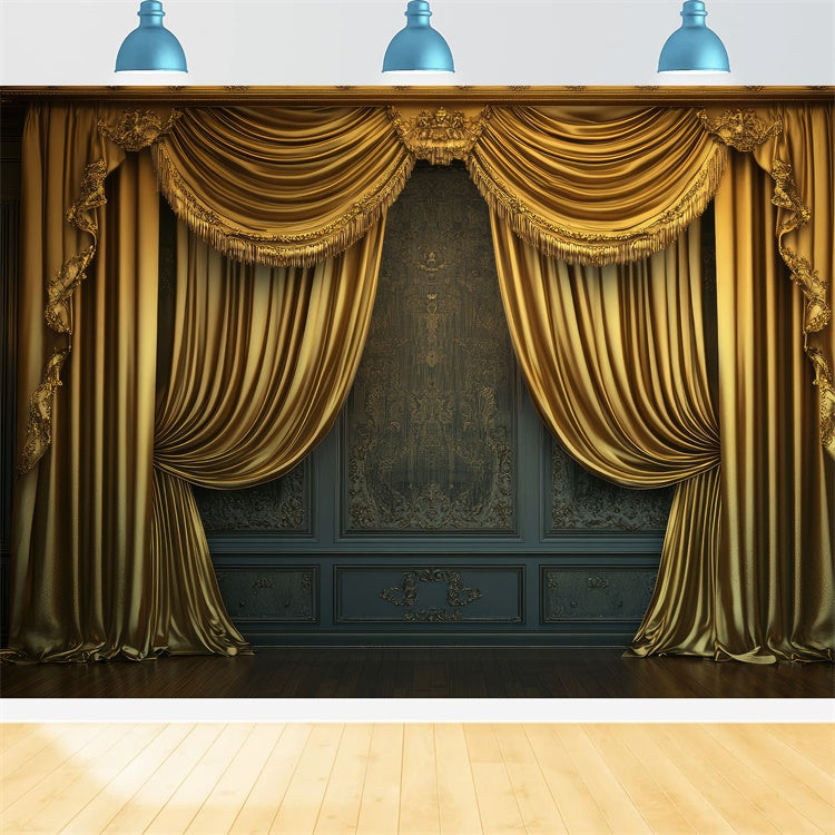 Toile de Fond Fête des Mères Rideaux Dorés Mur Orné GQ2-148