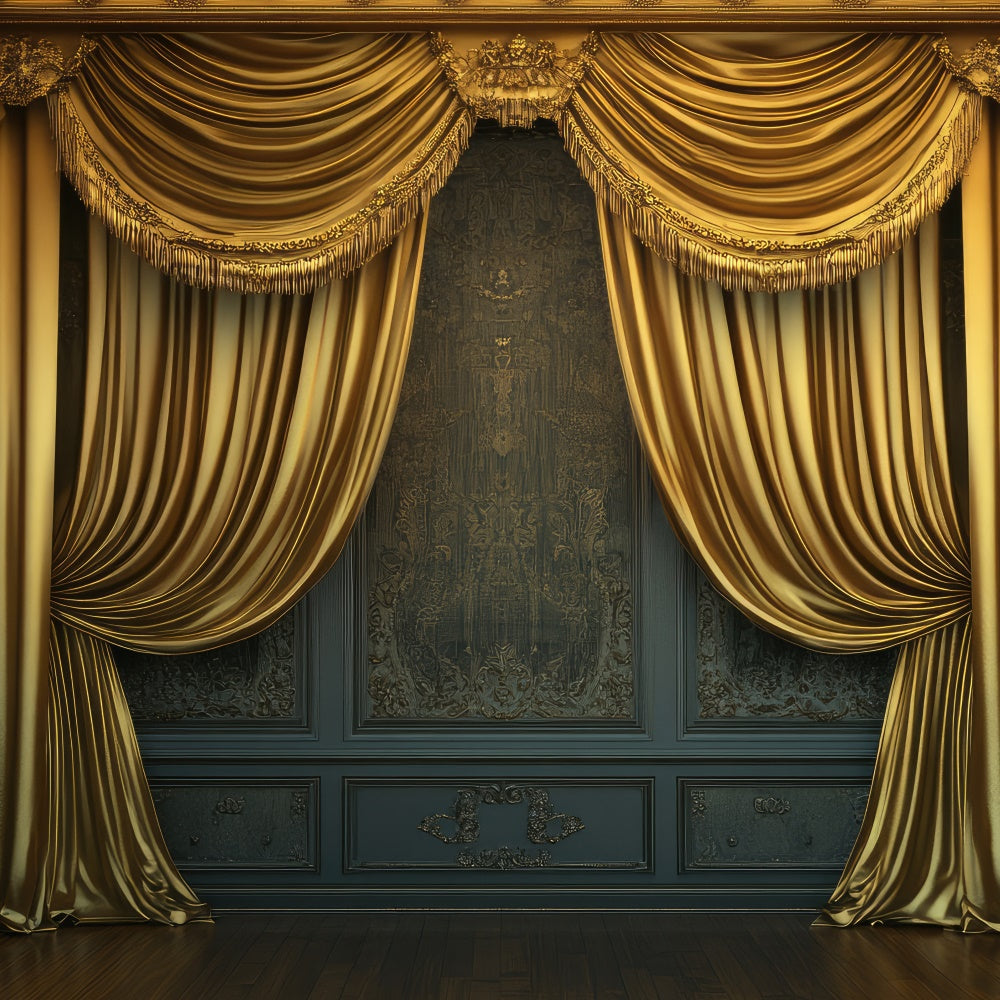 Toile de Fond Fête des Mères Rideaux Dorés Mur Orné GQ2-148