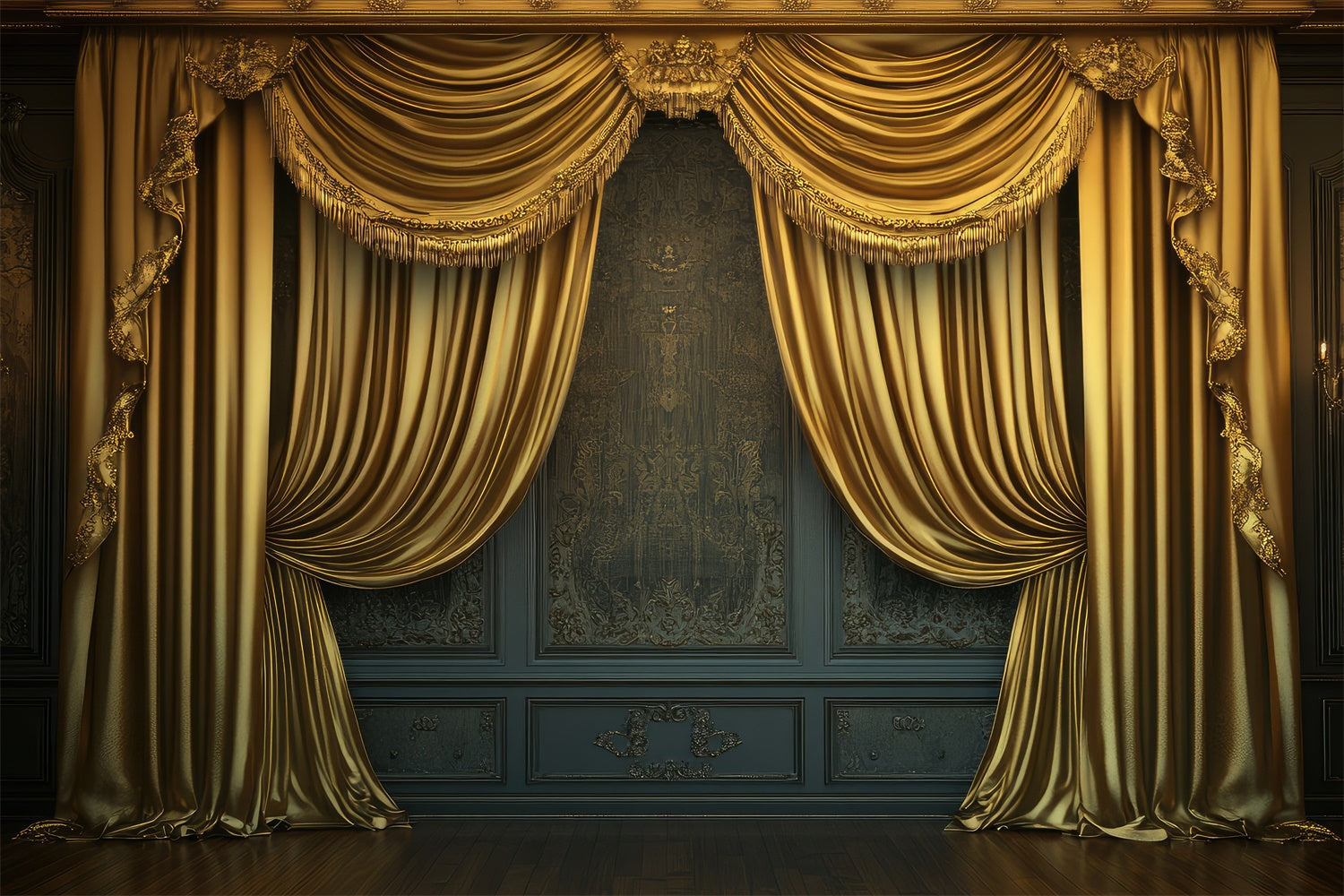 Toile de Fond Fête des Mères Rideaux Dorés Mur Orné GQ2-148