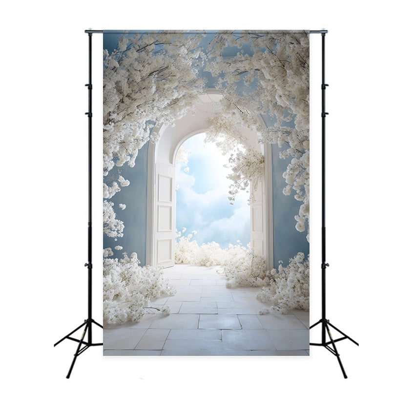 Toile de Fond Photo Fête des Mères Arche de Fleurs Blanches Tranquille GQ2-149