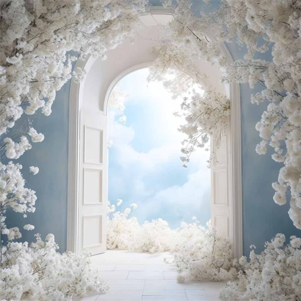 Toile de Fond Photo Fête des Mères Arche de Fleurs Blanches Tranquille GQ2-149