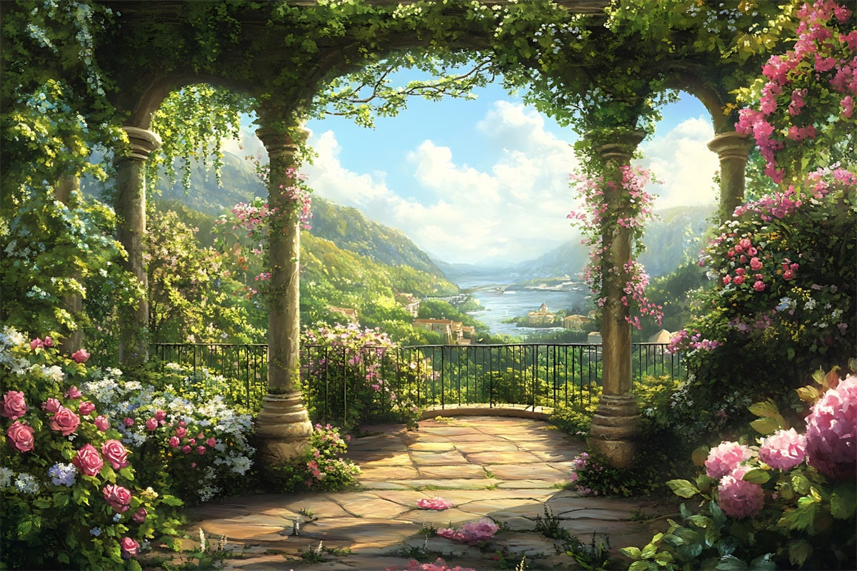 Toiles de Fond Fête des Mères Arche Florale Verdoyante Montagne GQ2-150