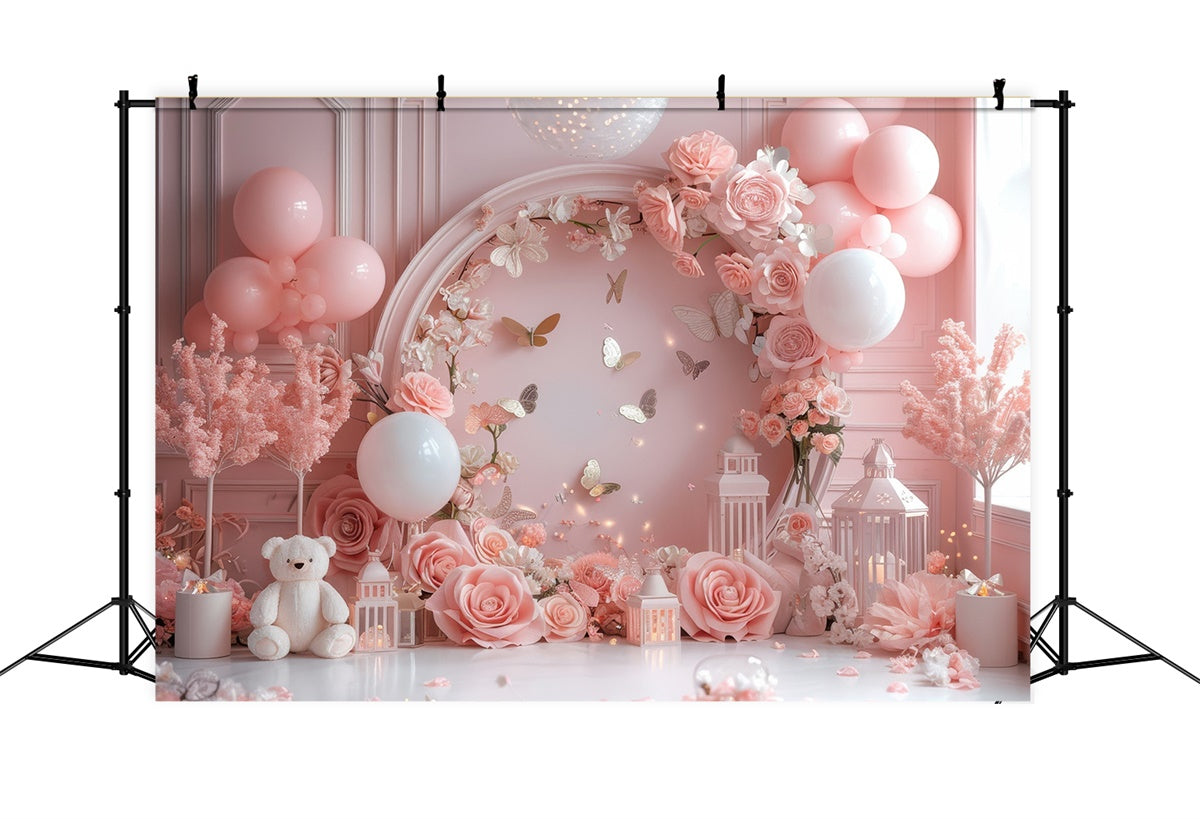 Toile de Fond Joyeuse Fête des Mères Arche de Ballons Roses Sucrée GQ2-157
