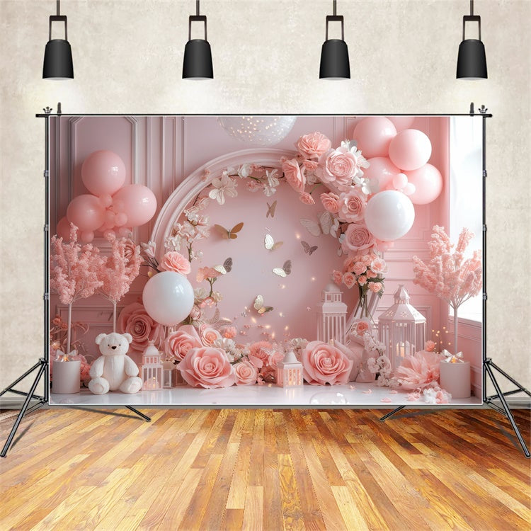 Toile de Fond Joyeuse Fête des Mères Arche de Ballons Roses Sucrée GQ2-157