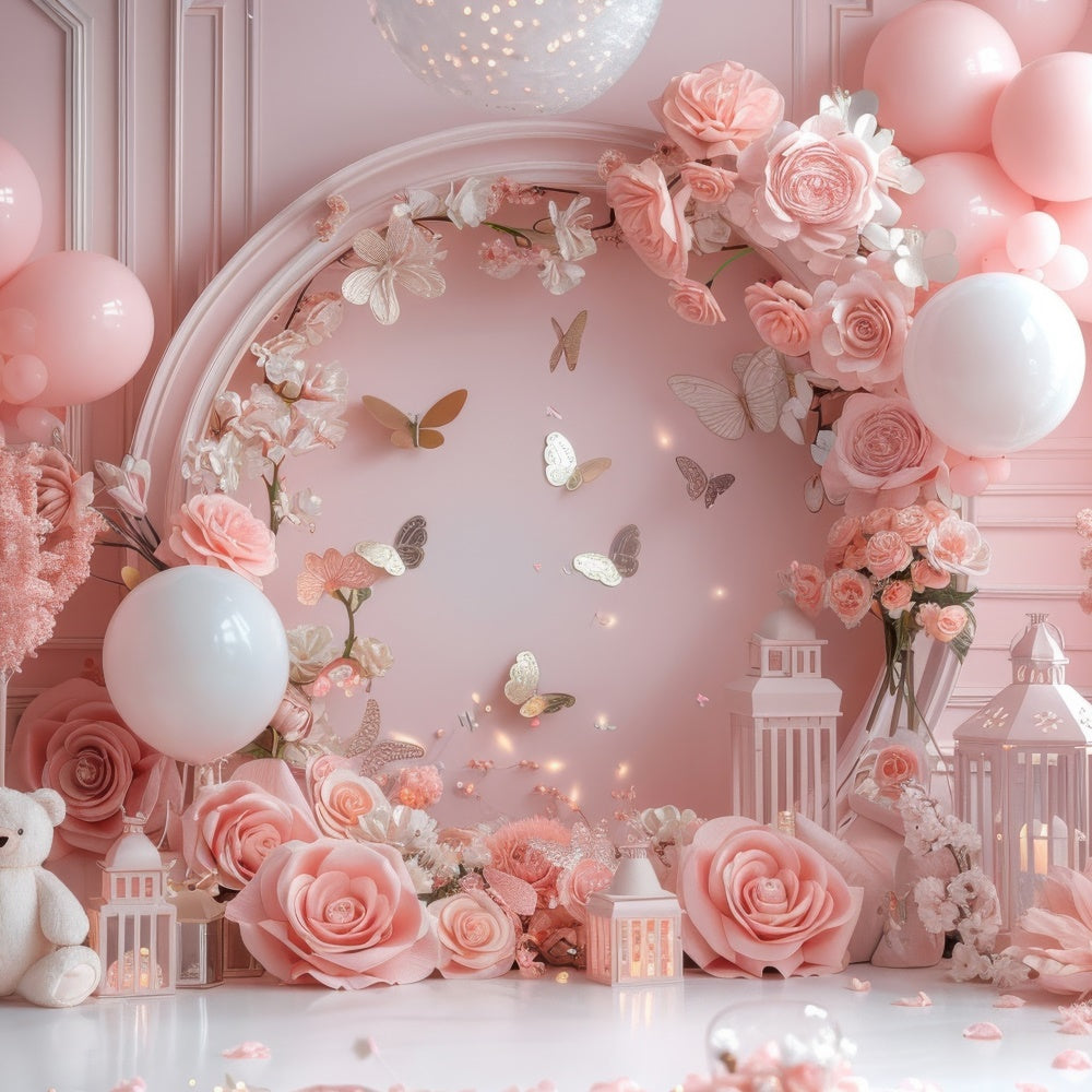 Toile de Fond Joyeuse Fête des Mères Arche de Ballons Roses Sucrée GQ2-157
