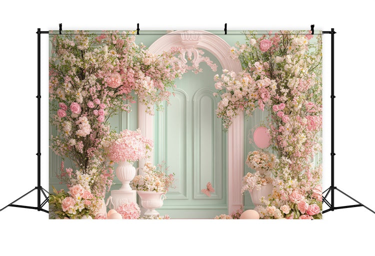 Toile de Fond Joyeuse Fête des Mères Porte de Roses Vert Menthe GQ2-161