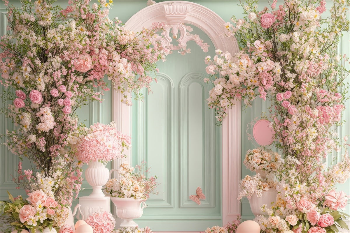 Toile de Fond Joyeuse Fête des Mères Porte de Roses Vert Menthe GQ2-161
