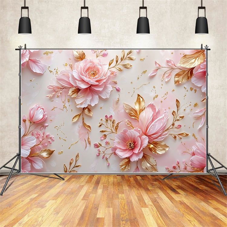 Toile de fond Photo Fête des Mères Feuille Dorée Fleur Rose GQ2-169