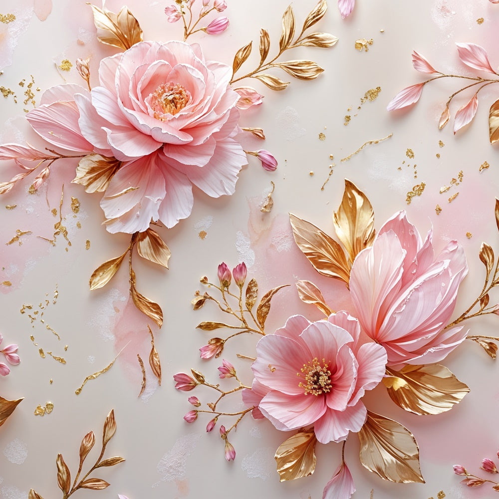 Toile de fond Photo Fête des Mères Feuille Dorée Fleur Rose GQ2-169