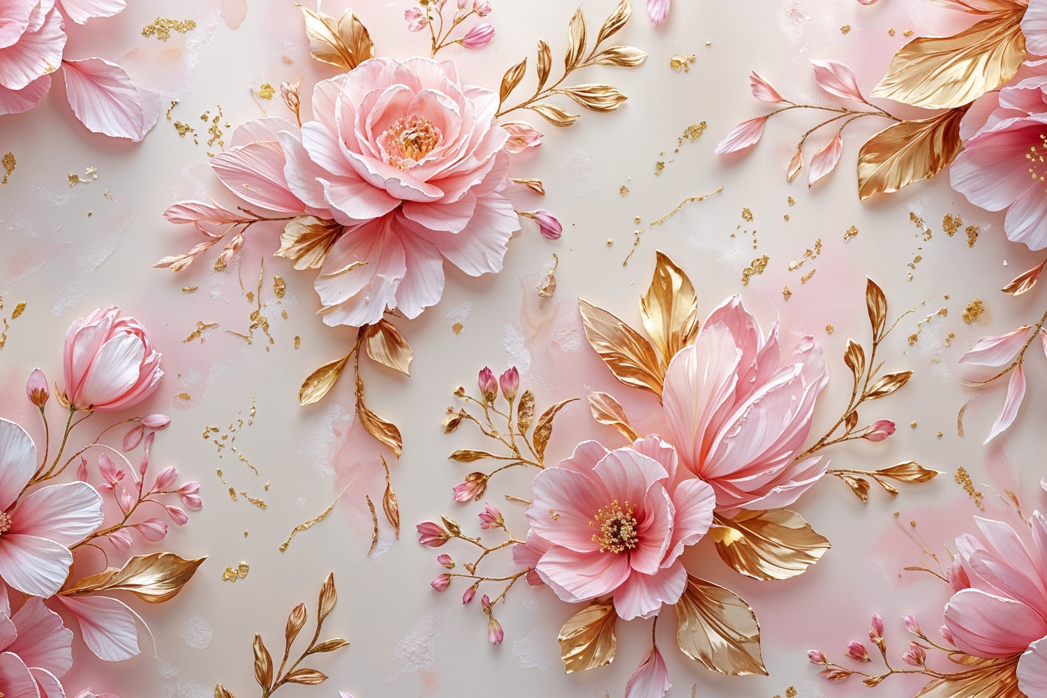 Toile de fond Photo Fête des Mères Feuille Dorée Fleur Rose GQ2-169