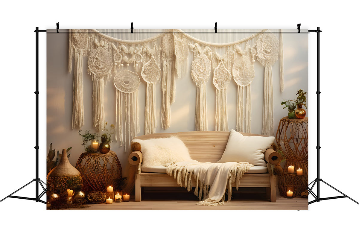 Toile de Fond Boheme Macramé Élégant Lumière Chaude GQ2-17