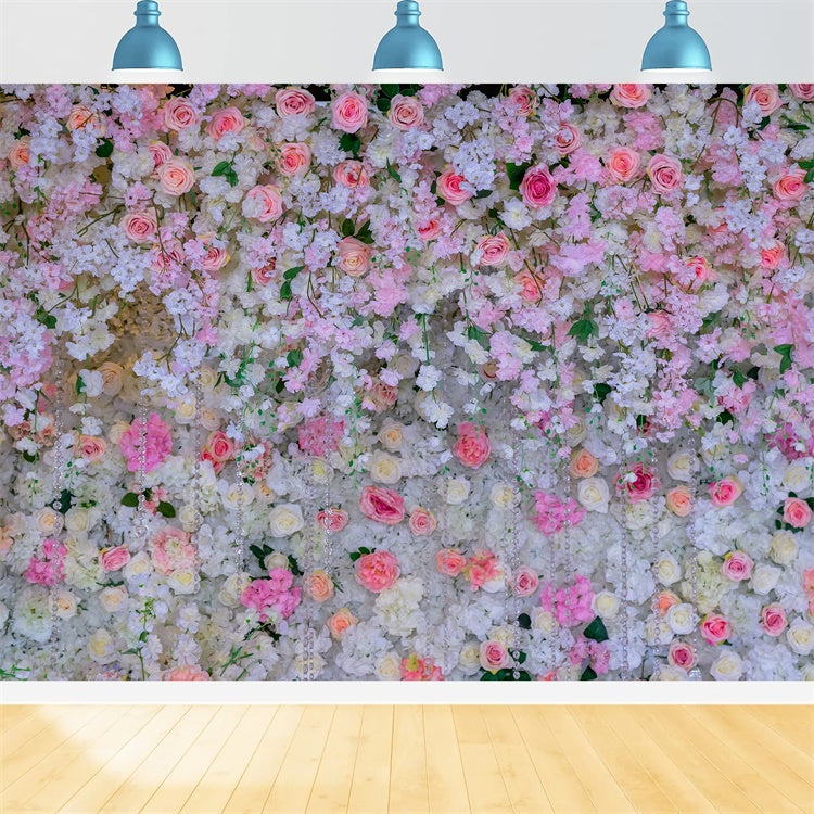 Toile de fond Pour la Fête des Mères Cascade Florale Rose Claire GQ2-170
