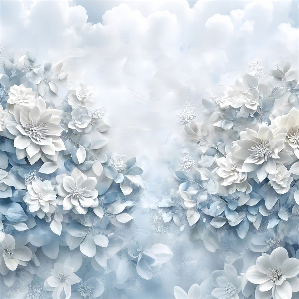 Toile de fond Pour la Fête des Mères Élégante Fleur Blanche Bleue GQ2-174
