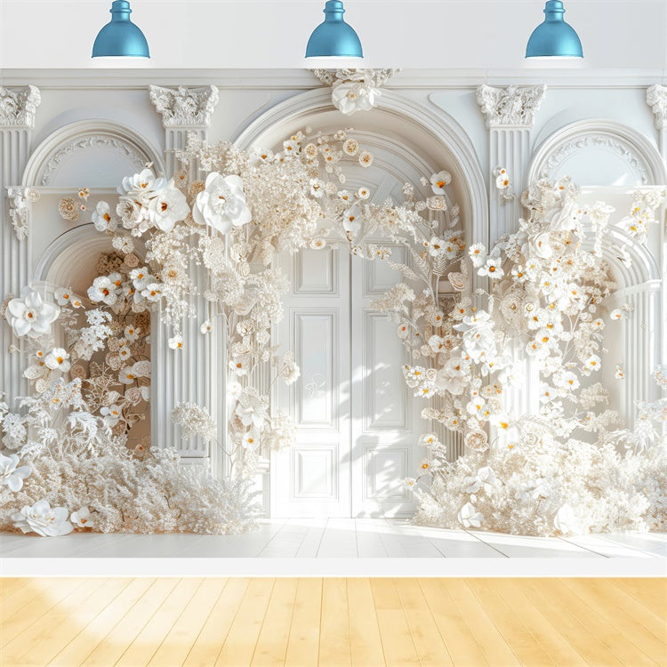 Toile de fond Pour la Fête des Mères Arche de Fleurs Blanches Délicate GQ2-178