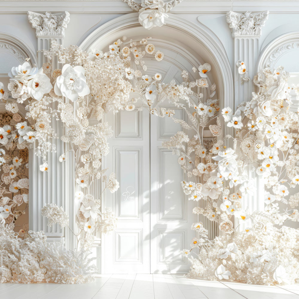 Toile de fond Pour la Fête des Mères Arche de Fleurs Blanches Délicate GQ2-178