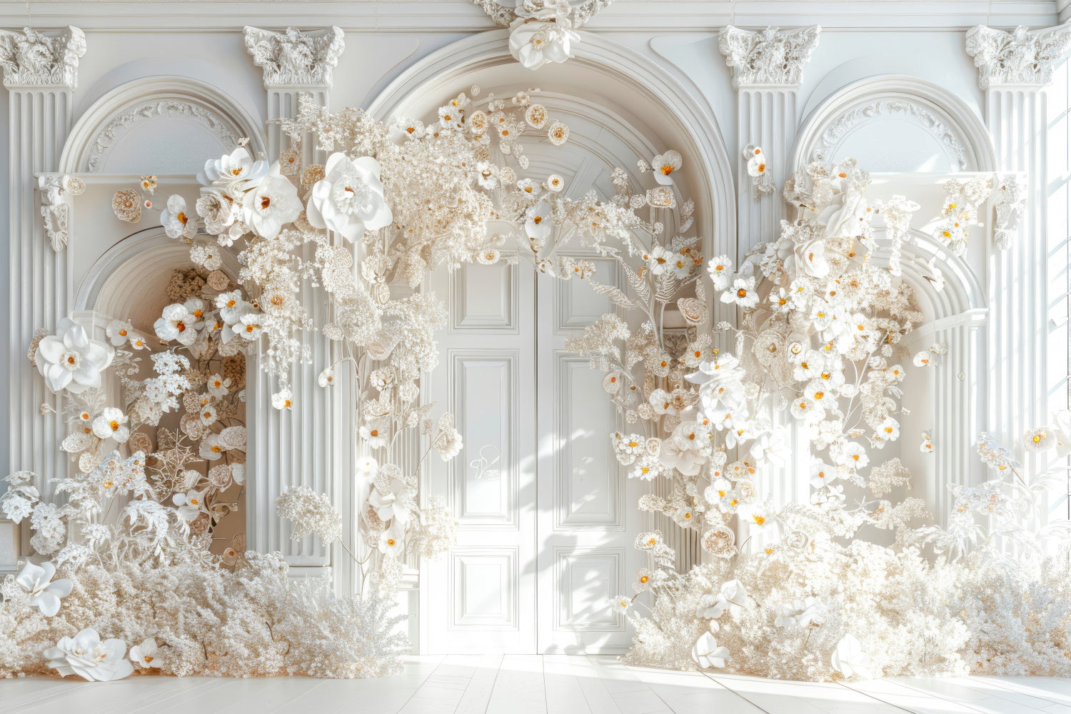 Toile de fond Pour la Fête des Mères Arche de Fleurs Blanches Délicate GQ2-178