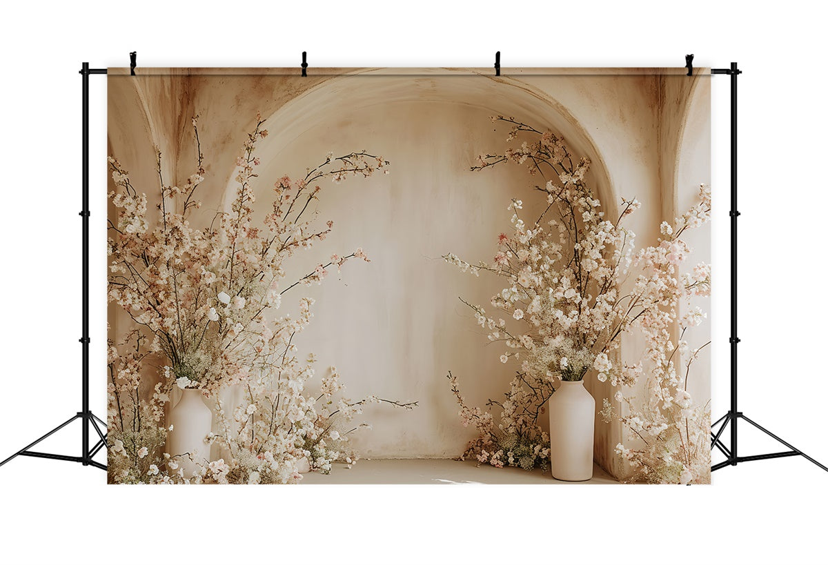 Toile de Fond Boho Arc Romantique Fleurs Roses Pâles GQ2-18