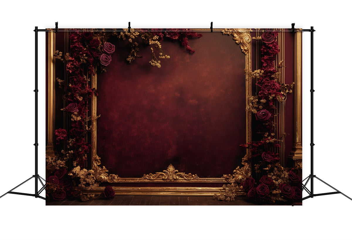 Toile de fond Photo Fête des Mères Rose Rouge Sombre Cadre Doré GQ2-189