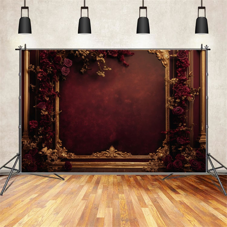 Toile de fond Photo Fête des Mères Rose Rouge Sombre Cadre Doré GQ2-189