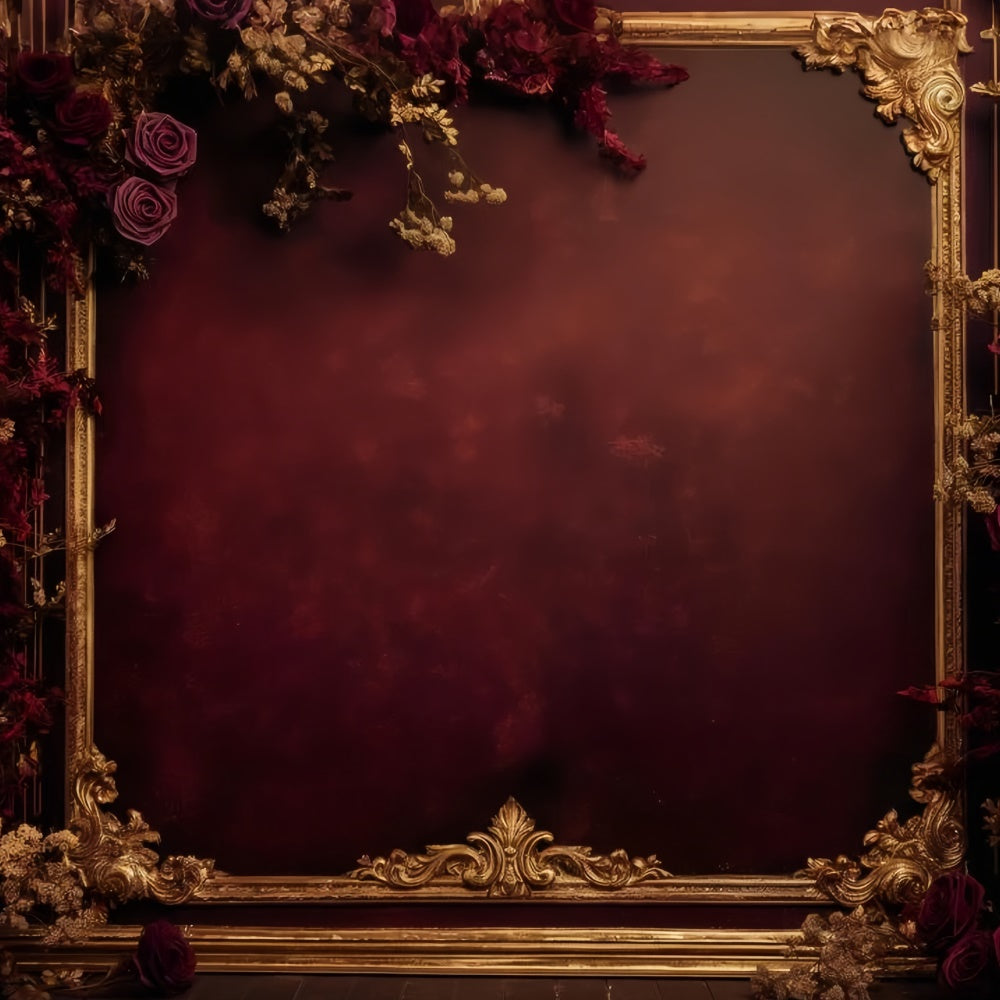 Toile de fond Photo Fête des Mères Rose Rouge Sombre Cadre Doré GQ2-189