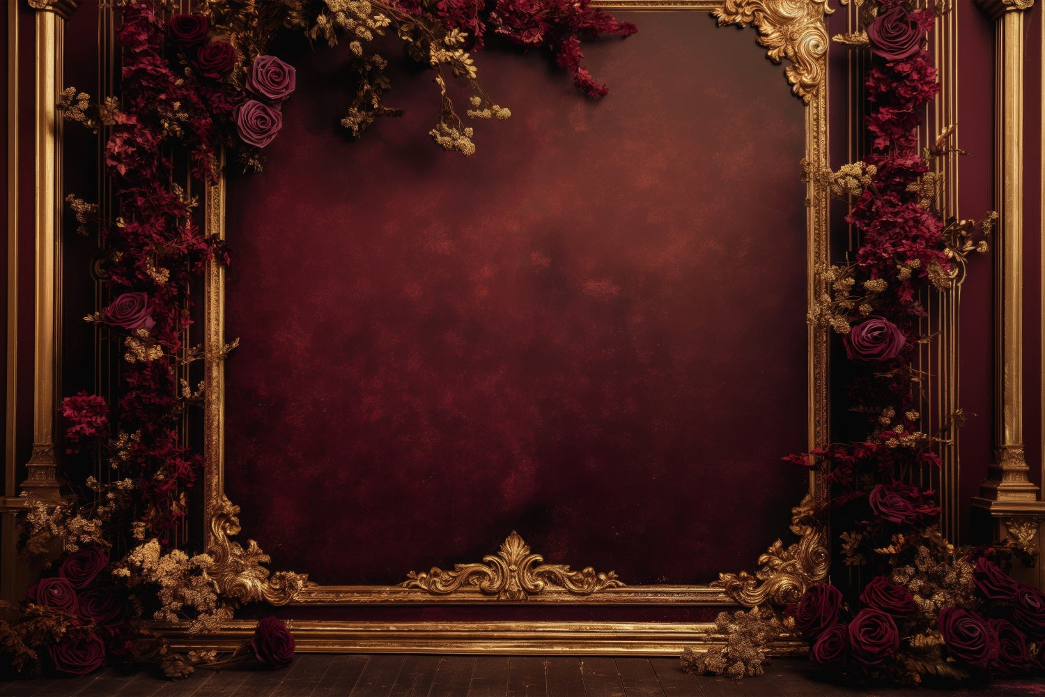 Toile de fond Photo Fête des Mères Rose Rouge Sombre Cadre Doré GQ2-189