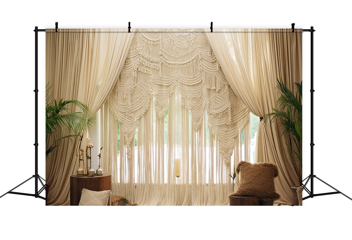 Toile de Fond Boho Idées Rideaux Chic Macramé Plantes GQ2-19