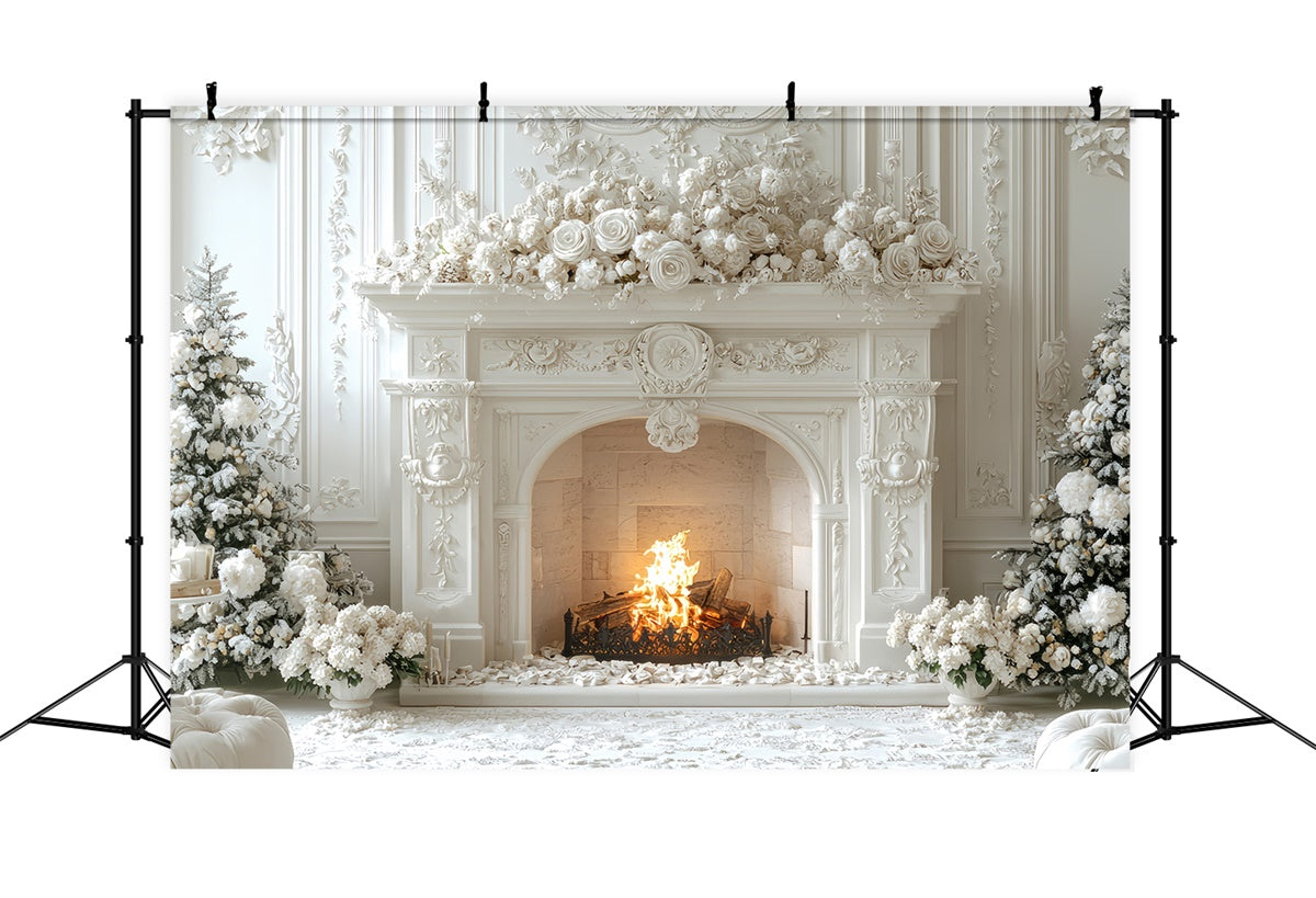 Toile de fond Photo Fête des Mères Cheminée Noël Blanche GQ2-192