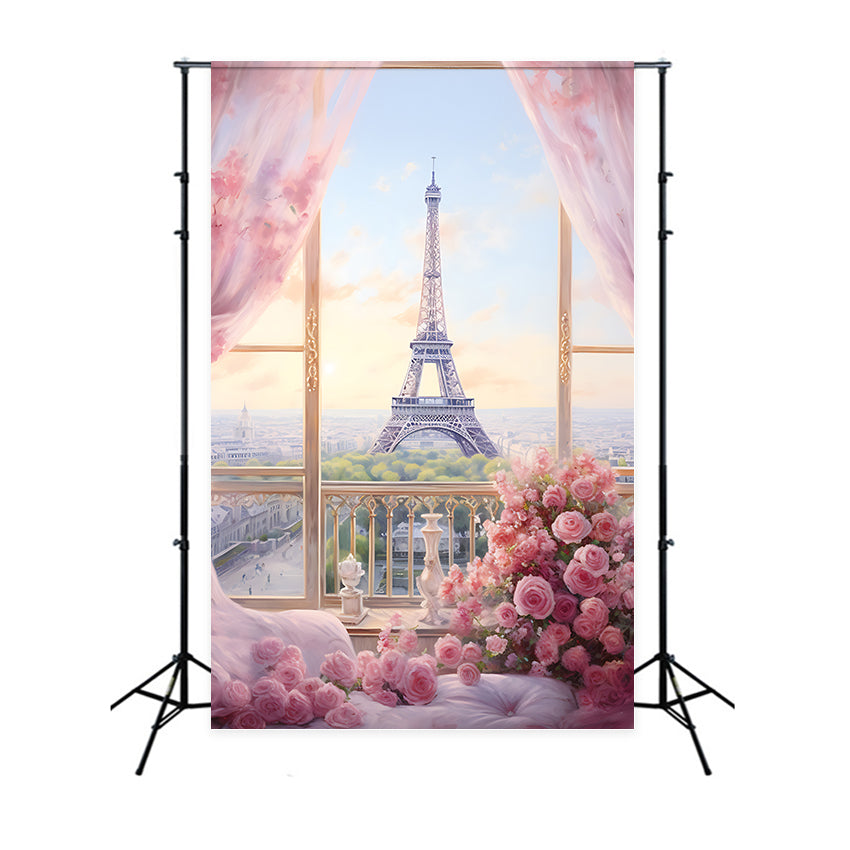 Toile de fond Fête des Mères Tour Eiffel Romance Florale GQ2-196