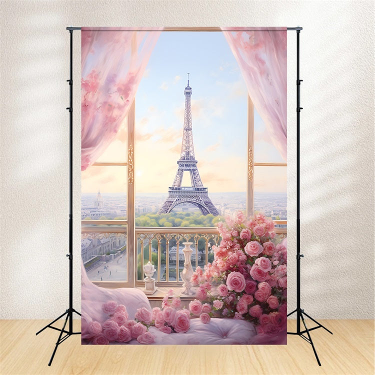 Toile de fond Fête des Mères Tour Eiffel Romance Florale GQ2-196