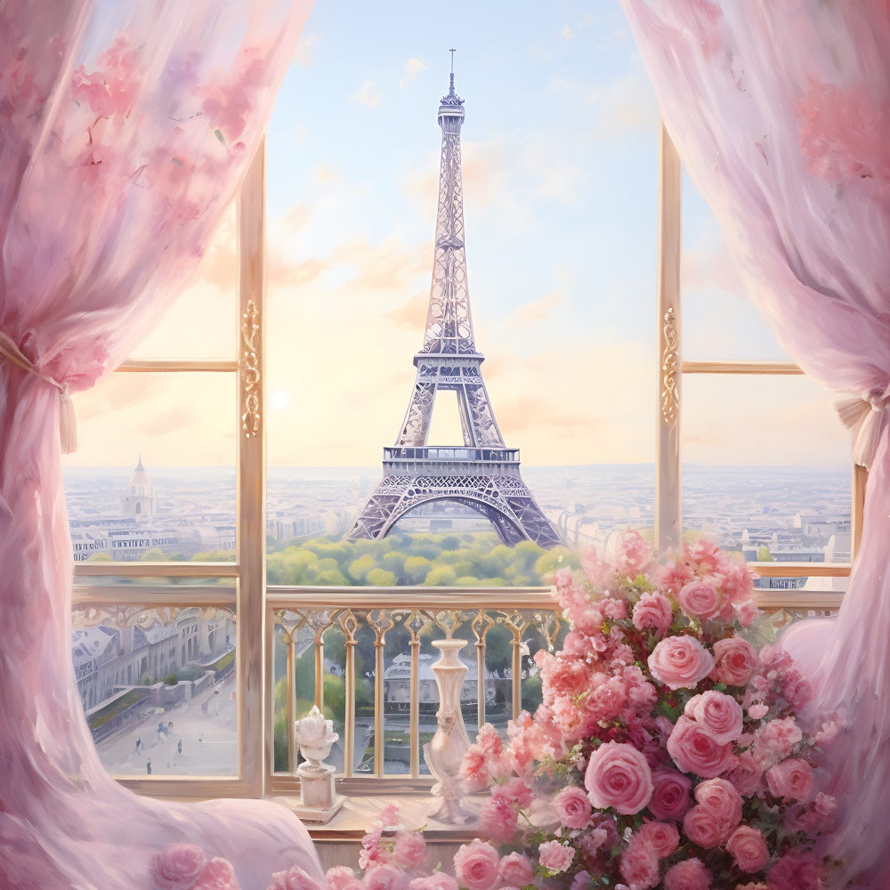 Toile de fond Fête des Mères Tour Eiffel Romance Florale GQ2-196