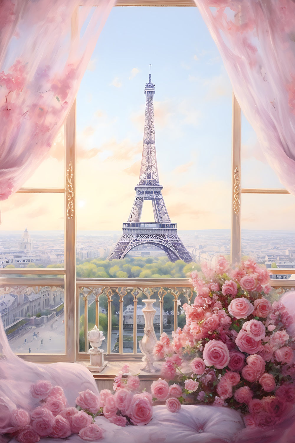 Toile de fond Fête des Mères Tour Eiffel Romance Florale GQ2-196