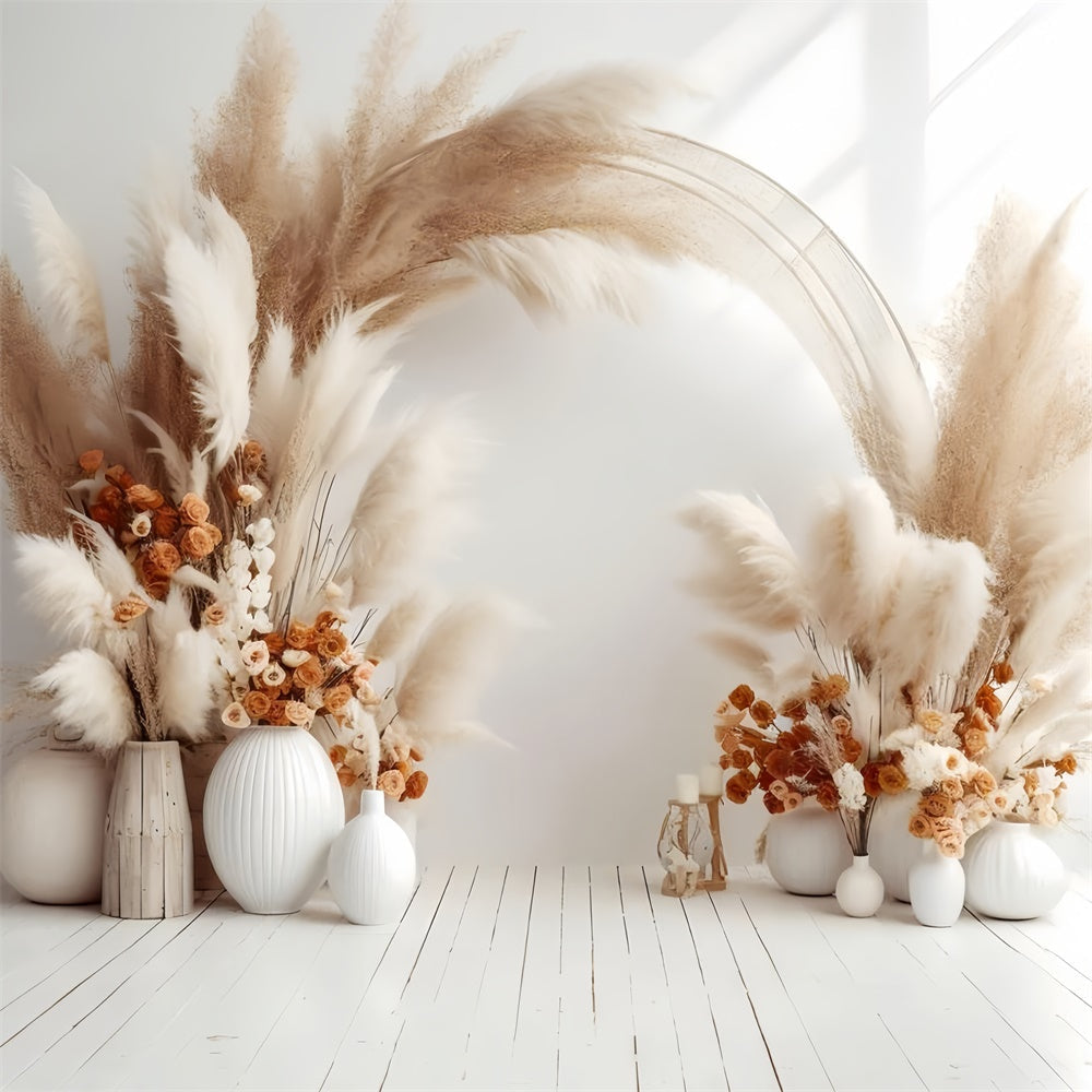 Toile de Fond Boheme Arc Doux Floral Vase Blanc GQ2-2