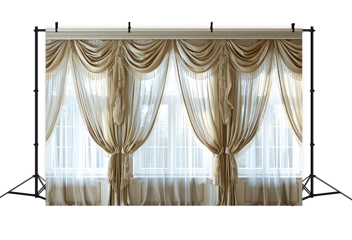 Toile de Fond Boheme Drapé Dentelle Beige Luxueux GQ2-20