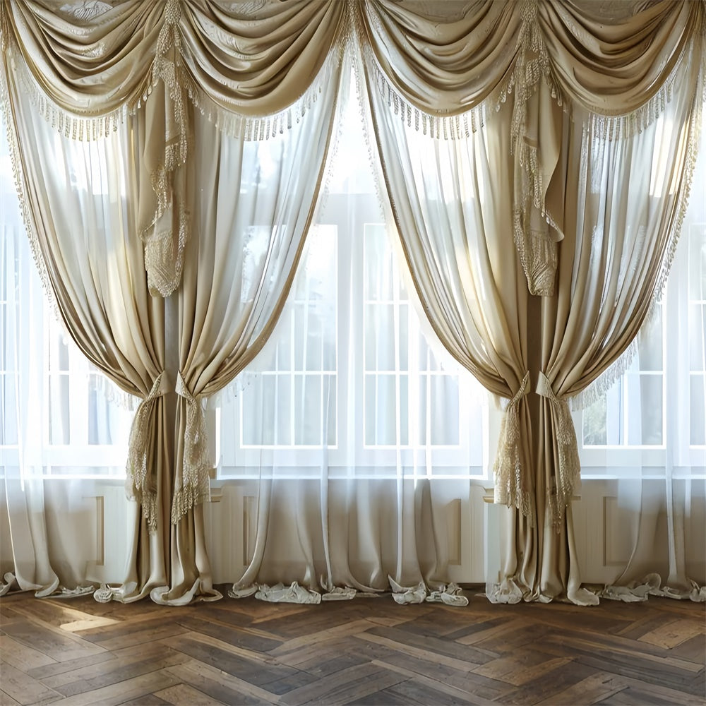 Toile de Fond Boheme Drapé Dentelle Beige Luxueux GQ2-20