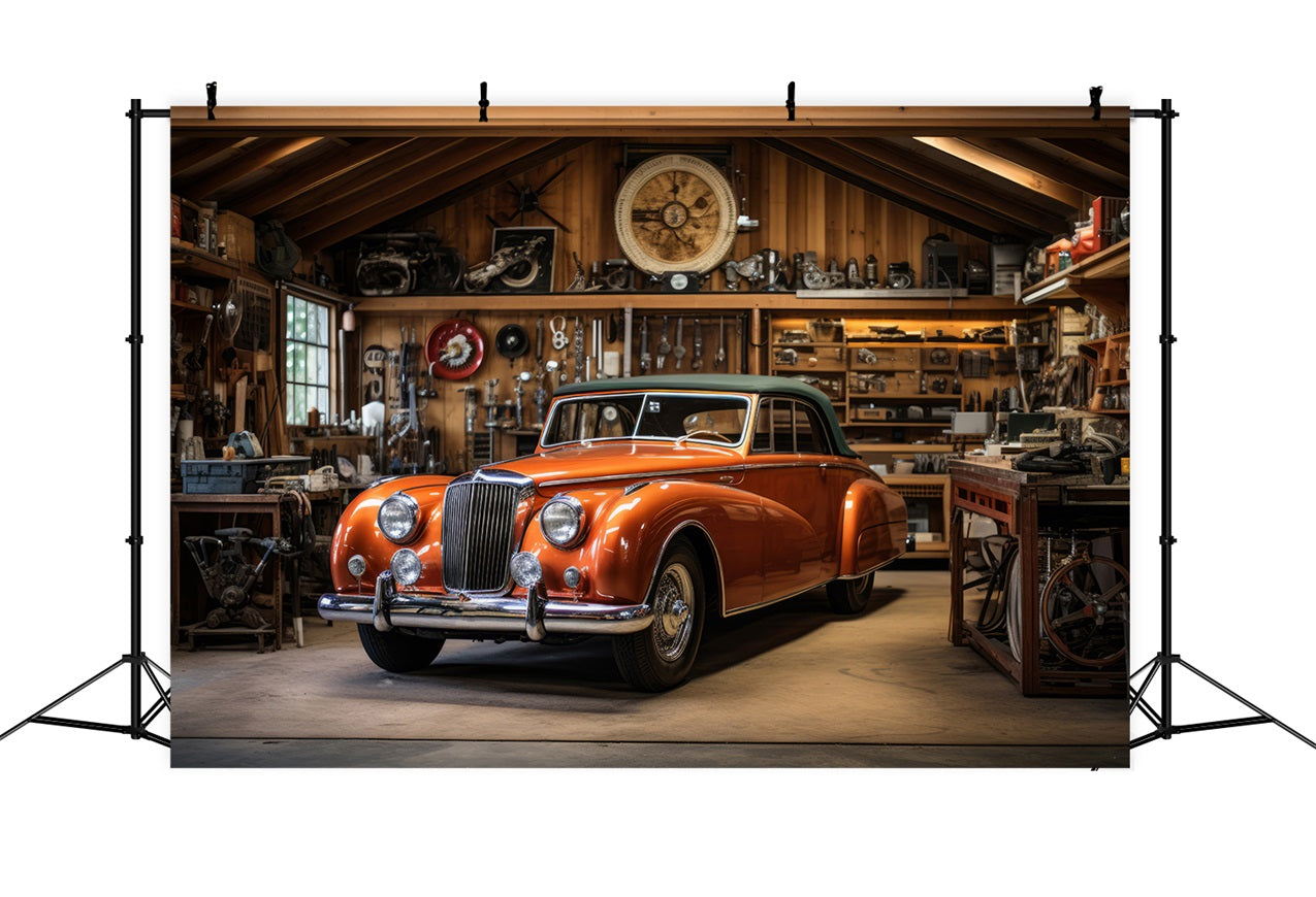 Toile de fond Pour Fête des Pères Atelier Voiture Rétro GQ2-216