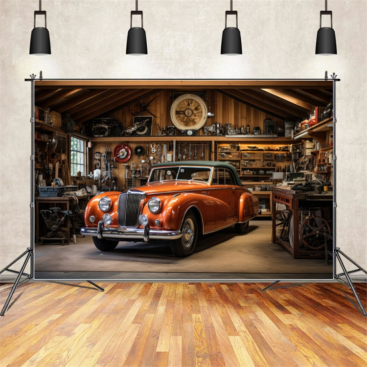 Toile de fond Pour Fête des Pères Atelier Voiture Rétro GQ2-216