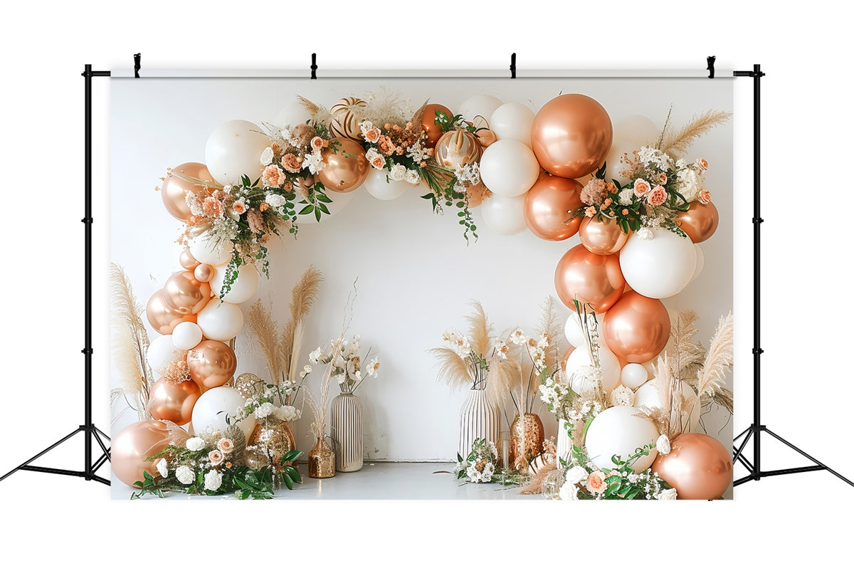 Toile de Fond Photo Boho Arc Ballons Rose Doré GQ2-22