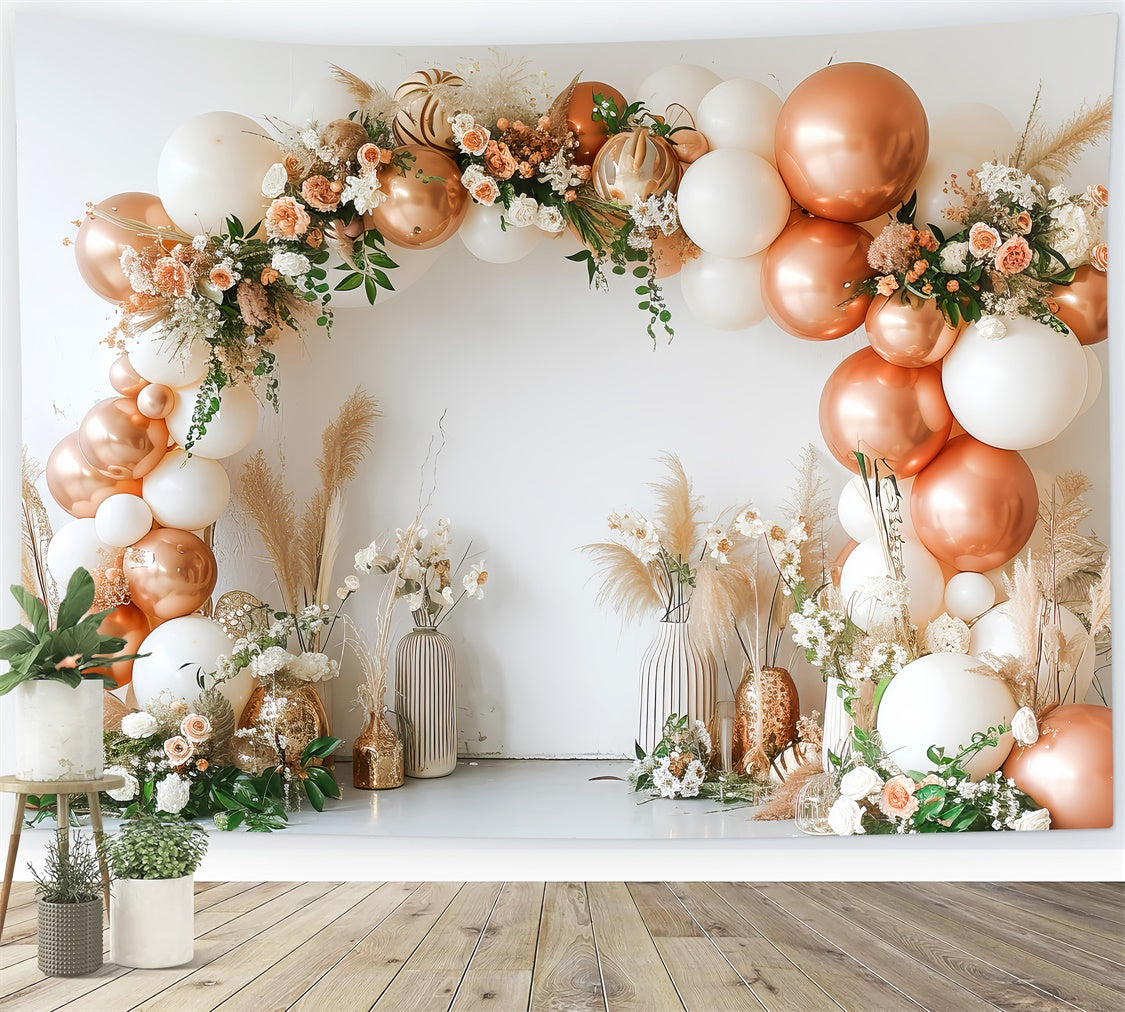Toile de Fond Photo Boho Arc Ballons Rose Doré GQ2-22