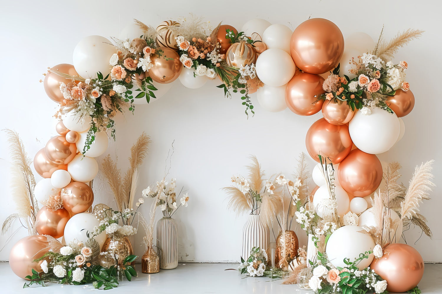 Toile de Fond Photo Boho Arc Ballons Rose Doré GQ2-22