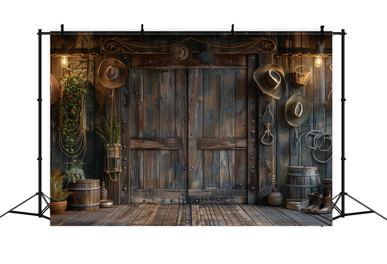 Toile de fond Fête des Pères Équipement Cowboy Mur en Bois GQ2-224