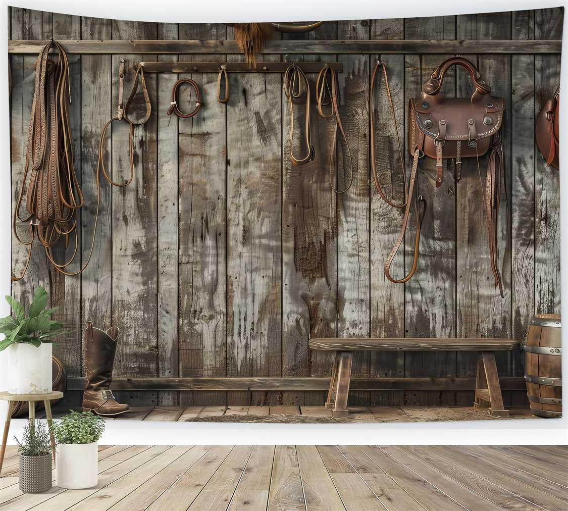 Toile de fond Fête des Pères Équipement Cowboy Mur en Bois GQ2-227