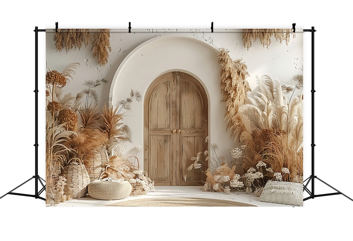 Toile de Fond Boho Idées Porte Bois Pampas Chaud GQ2-24