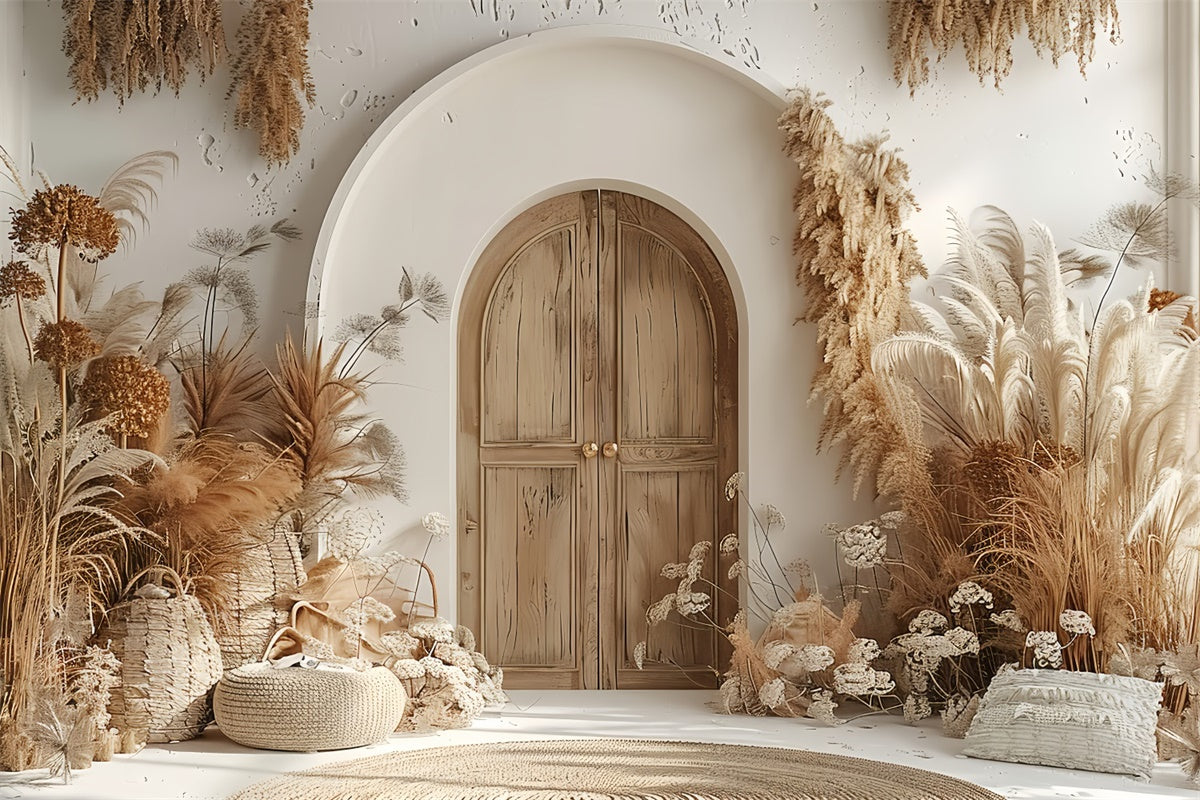 Toile de Fond Boho Idées Porte Bois Pampas Chaud GQ2-24