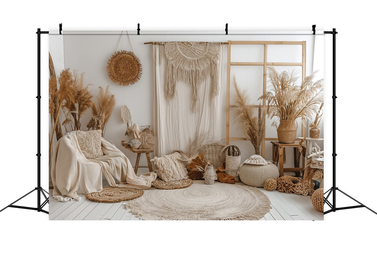 Toile de Fond Photo Boho Mur Crème Macramé GQ2-25