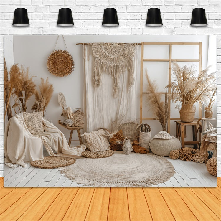 Toile de Fond Photo Boho Mur Crème Macramé GQ2-25