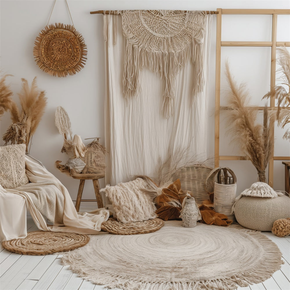 Toile de Fond Photo Boho Mur Crème Macramé GQ2-25