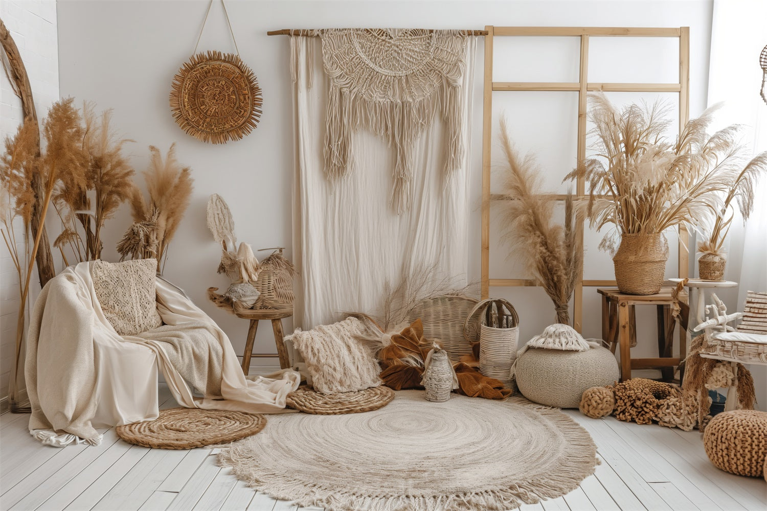 Toile de Fond Photo Boho Mur Crème Macramé GQ2-25