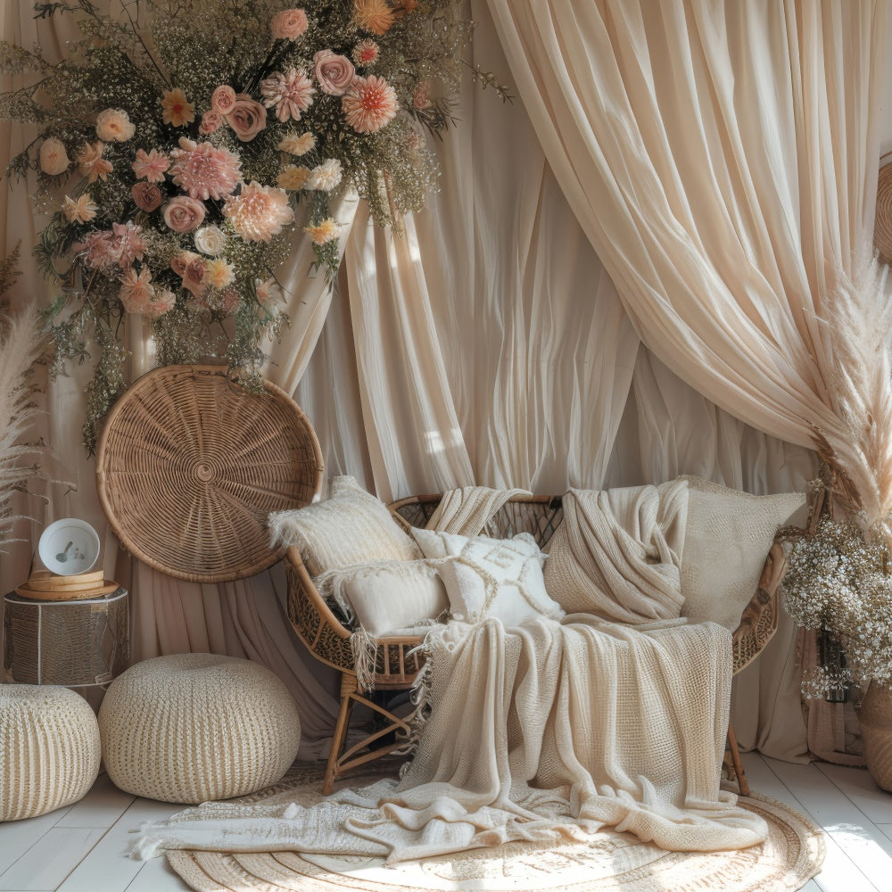 Toile de Fond Boho Arcs Pampas Floral Beige Rêveur GQ2-29