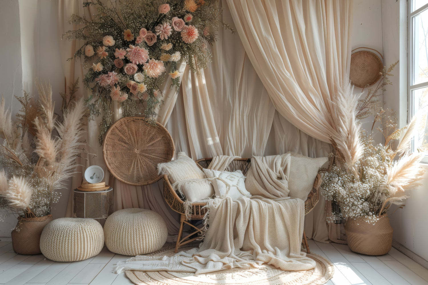 Toile de Fond Boho Arcs Pampas Floral Beige Rêveur GQ2-29